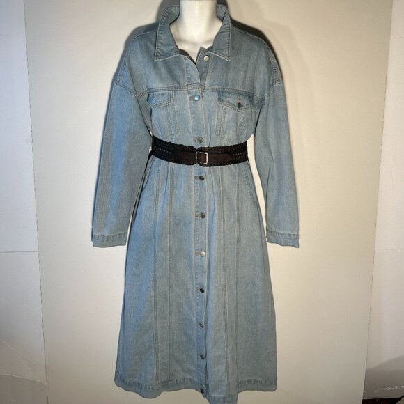 Chou Yatou NWT SZ XXL Blue Denim Midi Jacket Duster / Dress Western Boho Retro - Picture 4 of 12